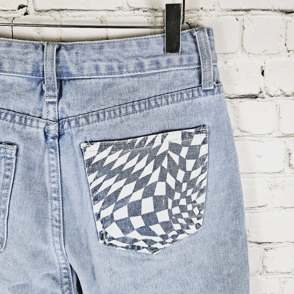 MACHINE | trippy checkered high waist busted knee 80s/90s tapered leg jeans